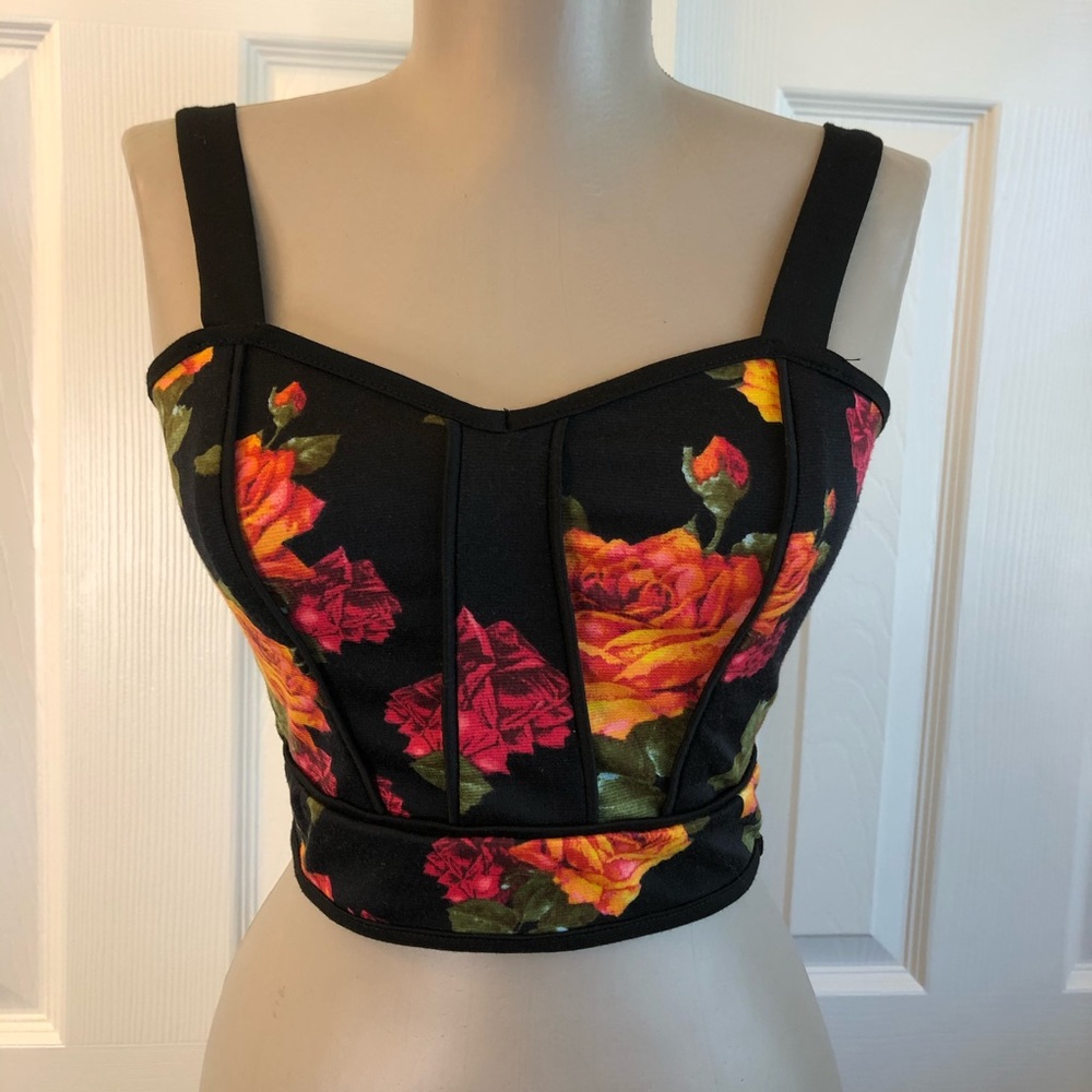 Black crop top with roses